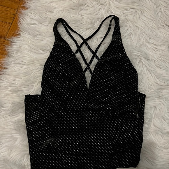 Black Metallic Stitch Bodycon, Deep V dress - Picture 4 of 6